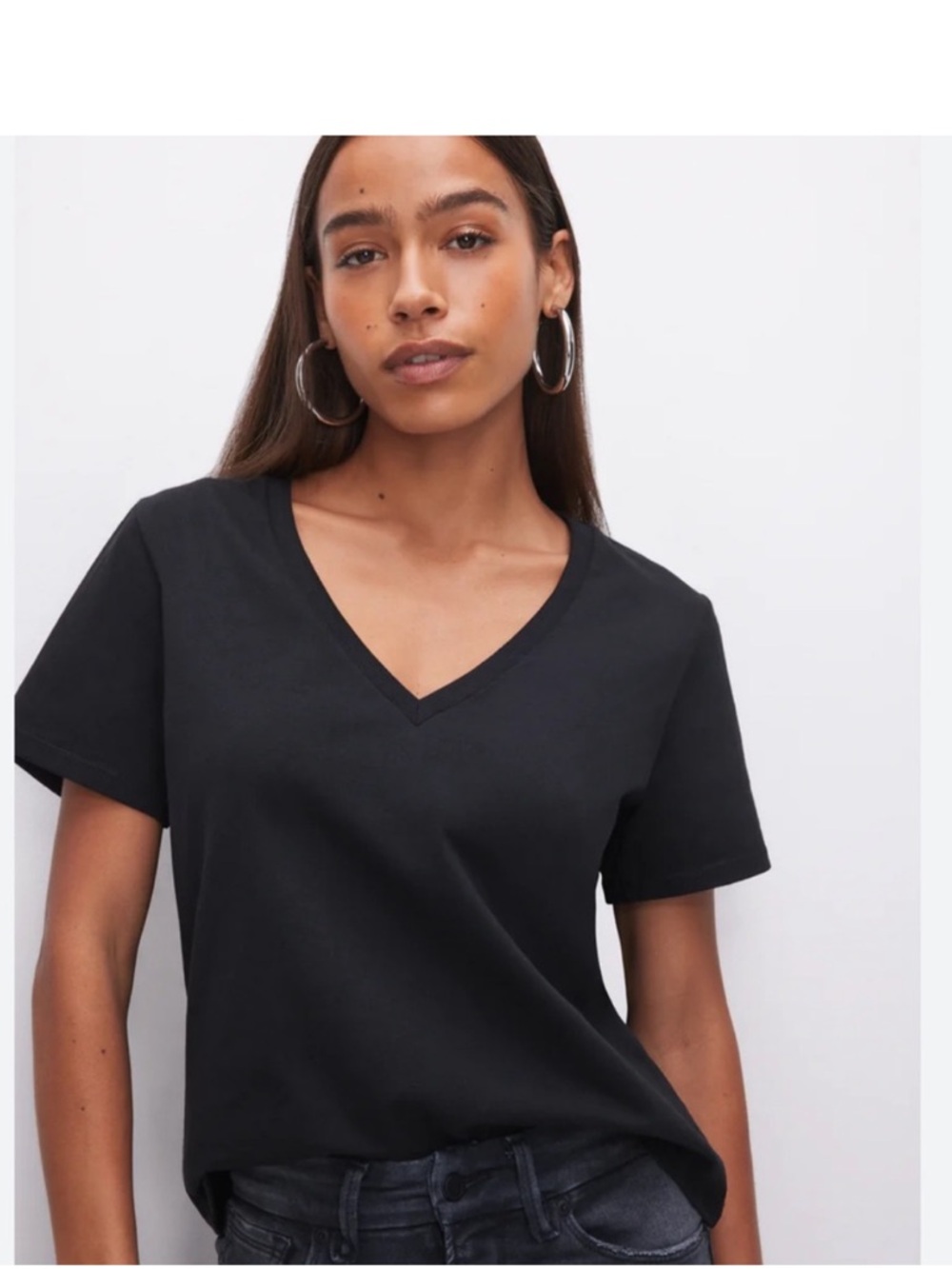 Good American Black V-Neck‎ Short Sleeve Tee